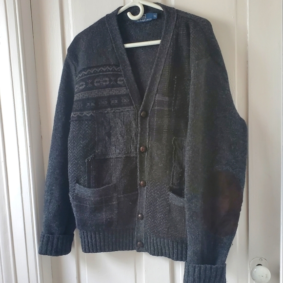 Ralph Lauren Polo Wool Sweater - patterned grey with elbow patches. Size XL - Picture 3 of 4